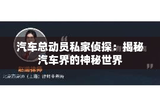 汽车总动员私家侦探：揭秘汽车界的神秘世界